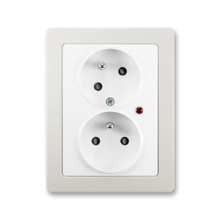 Zásuvka kompletní dvojnásobná, pootočená, přepěťová ochr., 5593J-C02357 B1S1, ABB, Swing®L, jasně bílá / světle šedá