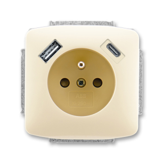 Zásuvka s USB nabíjením (USB-A + USB-C), bezšroubová, 5569A-A32357 C, ABB, Tango, slonová kost