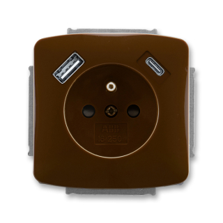 Zásuvka s USB nabíjením (USB-A + USB-C), bezšroubová, 5569A-A32357 H, ABB, Tango, hnědá