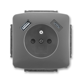 Zásuvka s USB nabíjením (USB-A + USB-C), bezšroubová, 5569A-A32357 S2, ABB, Tango, kouřová šedá