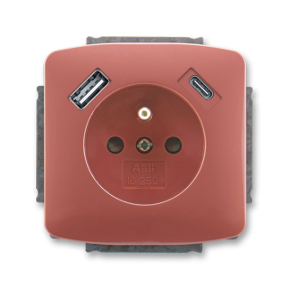Zásuvka s USB nabíjením (USB-A + USB-C), bezšroubová, 5569A-A32357 R, ABB, Tango, vřesová červená