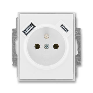 Zásuvka s USB nabíjením (USB-A+ USB-C), bezšroubová, 5569E-A32357 01, ABB, Time®, Element®, bílá / ledová bílá