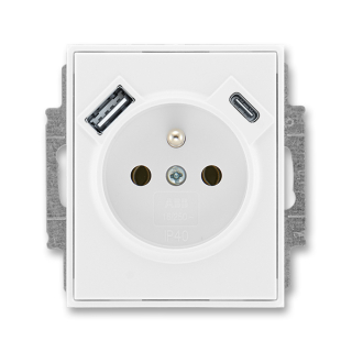 Zásuvka s USB nabíjením (USB-A+ USB-C), bezšroubová, 5569E-A32357 03, ABB, Time®, Element®, bílá / bílá