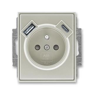 Zásuvka s USB nabíjením (USB-A+ USB-C), bezšroubová, 5569E-A32357 32, ABB, Time®, Time® Arbo, starostříbrná
