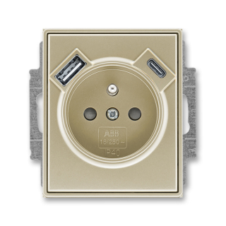 Zásuvka s USB nabíjením (USB-A+ USB-C), bezšroubová, 5569E-A32357 33, ABB, Time®, Time® Arbo, šampaňská