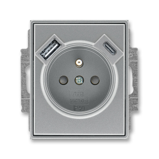 Zásuvka s USB nabíjením (USB-A+ USB-C), bezšroubová, 5569E-A32357 36, ABB, Time®, Time® Arbo, ocelová