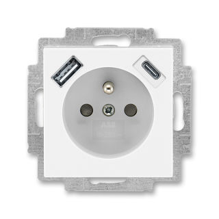 Zásuvka s USB nabíjením (USB-A + USB-C), bezšroubová, 5569H-A32357 01, ABB, Levit®, bílá / ledová bílá 