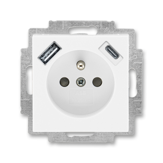 Zásuvka s USB nabíjením (USB-A + USB-C), bezšroubová, 5569H-A32357 03, ABB, Levit®, bílá / bílá