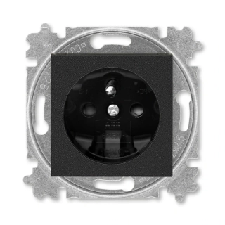 Zásuvka jednonásobná, bezšroubová, s clonkami, 6619H-A06357 63, ABB, Levit®M, onyx / kouřová černá