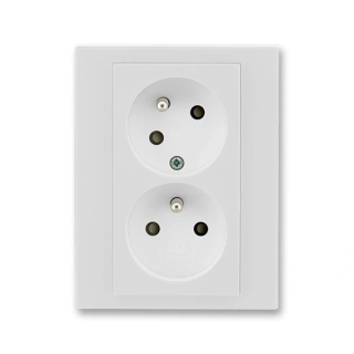 Zásuvka dvojnásobná bezšroubová, s clonkami, pootočená, 5513H-C02357 16, ABB, Levit®, šedá / bílá
