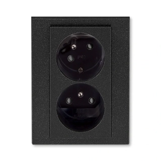 Zásuvka dvojnásobná bezšroubová, s clonkami, pootočená, 5513H-C02357 63, ABB, Levit®M, onyx / kouřová černá