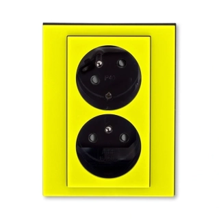 Zásuvka dvojnásobná bezšroubová, s clonkami, pootočená, 5513H-C02357 64, ABB, Levit®, žlutá / kouřová černá