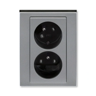 Zásuvka dvojnásobná bezšroubová, s clonkami, pootočená, 5513H-C02357 69, ABB, Levit®M, ocelová / kouřová černá