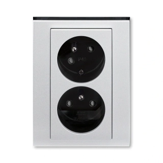 Zásuvka dvojnásobná bezšroubová, s clonkami, pootočená, 5513H-C02357 70, ABB, Levit®M, titanová / kouřová černá