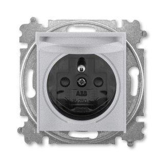 Zásuvka jednonásobná bezšroubová, s clonkami a s víčkem, 6619H-A06397 70, ABB, Levit®M, titanová / kouřová černá