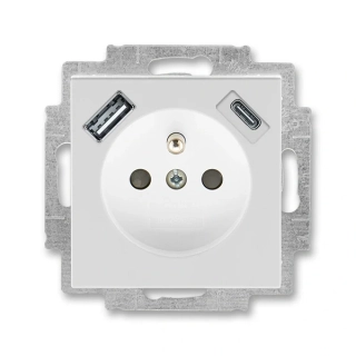 Zásuvka s USB nabíjením (USB-A + USB-C), bezšroubová, 5569H-A32357 16, ABB, Levit®, šedá / bílá