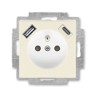 Zásuvka s USB nabíjením (USB-A + USB-C), bezšroubová, 5569H-A32357 17, ABB, Levit®, slonová kost / bílá