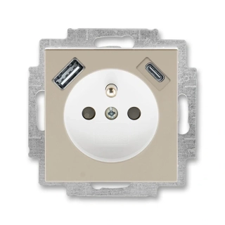 Zásuvka s USB nabíjením (USB-A + USB-C), bezšroubová, 5569H-A32357 18, ABB, Levit®, macchiato / bílá