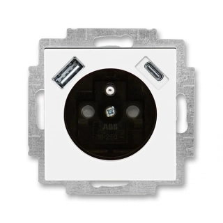 Zásuvka s USB nabíjením (USB-A + USB-C), bezšroubová, 5569H-A32357 62, ABB, Levit®, bílá / kouřová černá