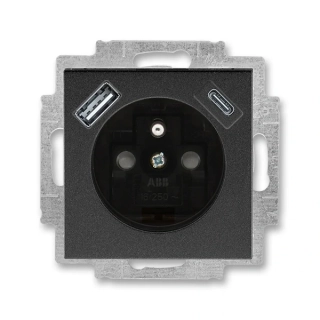 Zásuvka s USB nabíjením (USB-A + USB-C), bezšroubová, 5569H-A32357 63, ABB, Levit®M, onyx / kouřová černá