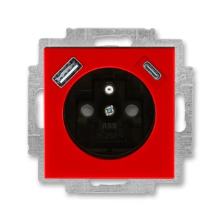 Zásuvka s USB nabíjením (USB-A + USB-C), bezšroubová, 5569H-A32357 65, ABB, Levit®, červená / kouřová černá