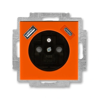 Zásuvka s USB nabíjením (USB-A + USB-C), bezšroubová, 5569H-A32357 66, ABB, Levit®, oranžová / kouřová černá