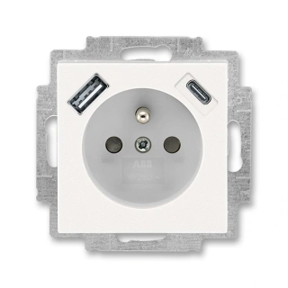Zásuvka s USB nabíjením (USB-A + USB-C), bezšroubová, 5569H-A32357 68, ABB, Levit®M, perleťová / ledová bílá 