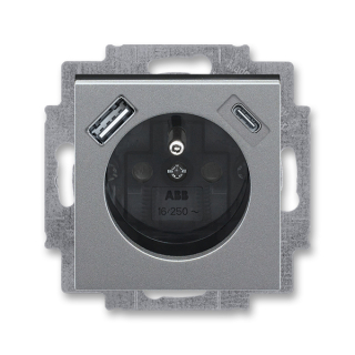Zásuvka s USB nabíjením (USB-A + USB-C), bezšroubová, 5569H-A32357 69, ABB, Levit®M, ocelová / kouřová černá