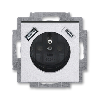 Zásuvka s USB nabíjením (USB-A + USB-C), bezšroubová, 5569H-A32357 70, ABB, Levit®M, titanová / kouřová černá