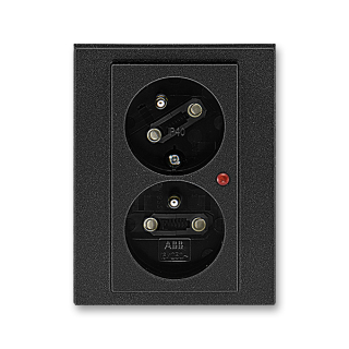 Zásuvka dvojnásobná bezšroubová s ochranou před přepětím, 5593H-C02357 63, ABB, Levit®M, onyx / kouřová černá