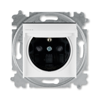 Zásuvka s víčkem, s clonkami, IP 44, 6619H-A06997 62, ABB, Levit®, bílá / kouřová černá