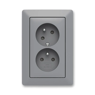 Zásuvka dvojnásobná bezšroubová, s clonkami, pootočená, 5513T-C02157 141, ABB, Zoni®, šedá / bílá