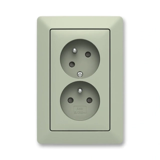 Zásuvka dvojnásobná bezšroubová, s clonkami, pootočená, 5513T-C02157 143, ABB, Zoni®, olivová / bílá - skladem 1 ks
