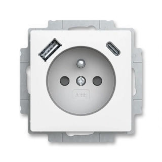Zásuvka s USB nabíjením (USB-A + USB-C), bezšroubová, 5569T-A32357 240, ABB, Zoni®, matná bílá