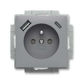 Zásuvka s USB nabíjením (USB-A + USB-C), bezšroubová, 5569T-A32357 241, ABB, Zoni®, šedá