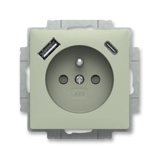 Zásuvka s USB nabíjením (USB-A + USB-C), bezšroubová, 5569T-A32357 243, ABB, Zoni®, olivová