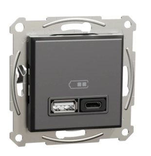Asfora - 2x USB nabíjecí konektor A+C, 3A, 45W, antracit, EPH2700471